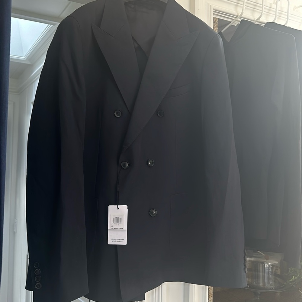 New Reiss Navy Double Breasted Men’s Cotton Blazer